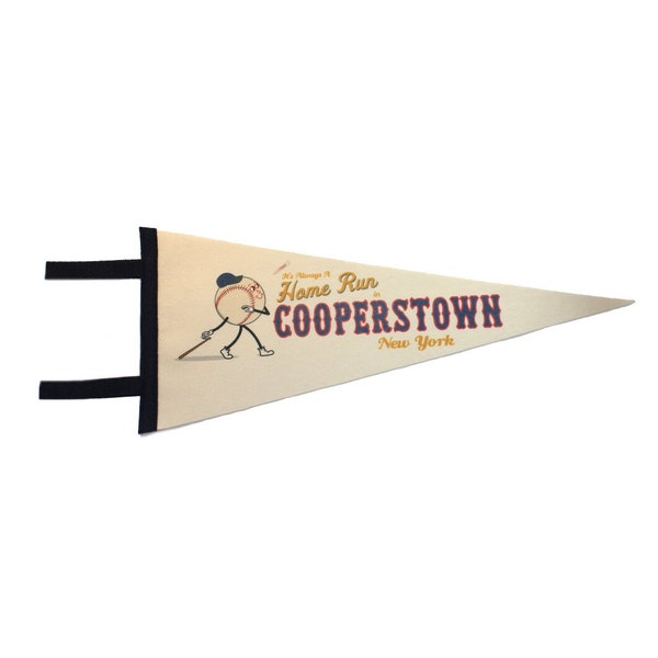 Cooperstown Baseball Themed Upstate New York Pennant with a Fun Retro Design - Rubber Hose Inspired Cartoon Pennant - Upstate NY Gift