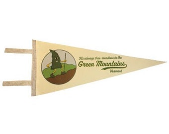 Fun Treemendous Green Mountain Vermont Pennant with a Retro Design - Rubber Hose Inspired Cartoon Pennant - Vermont Wall Art Gift