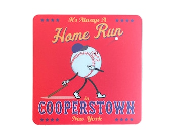 Cooperstown New York Baseball Cartoon Themed Sticker - Fun Retro Rubber Hose Baseball Sticker - Cooperstown New York - Baseball Hall of Fame