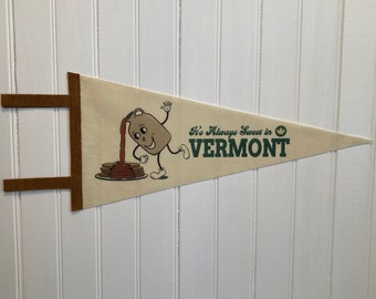 Fun Maple Syrup Themed Vermont Pennant with a Retro Design - Rubber Hose Inspired Cartoon Pennant - Vermont Maple Wall Art Gift NY