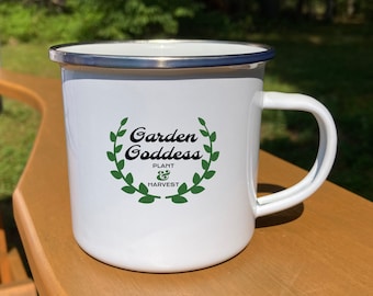 Garden Goddess 12 oz. Stainless Steel Enamel Camp Mug - For the Gardener in Your Life - Garden Lover Gift