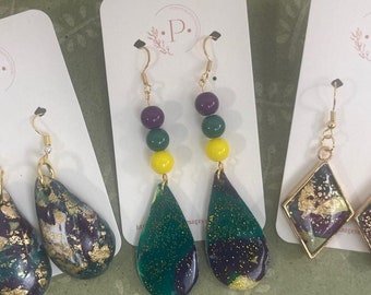 Mardi Gras Earrings purple green gold/yellow Celebration