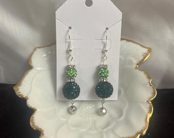 Green Rhinestone Resin Dangle Earrings, St. Patrick's Day Jewelry, Jewelry Gift For Her, St. Patrick's Accessories