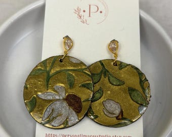 Cloisonne Inspired Floral Earrings, Statement Elegant Polymer Clay Earrings, Event Birthday Earrings, Gift for Mom, Gift for Friend