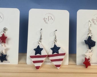 Red, White, & Blue Earrings Fourth of July, Memorial Day, Veterans Day, USA