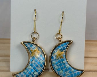 Blue Green Earrings,  Micromosaic Style Earrings, Polymer Clay Earrings, Mosaic Inspired Jewelry, Gift for Her, Handmade