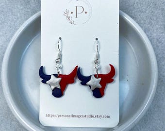 Texas Sports Football Earrings Red, White, Blue Cows