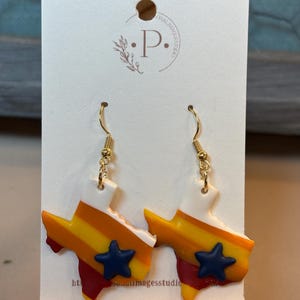 Texas Earrings, Baseball Earrings, Retro Stripe with Navy Star, Handmade Polymer Clay Earrings, Houston Baseball, Houston Sport Earrings