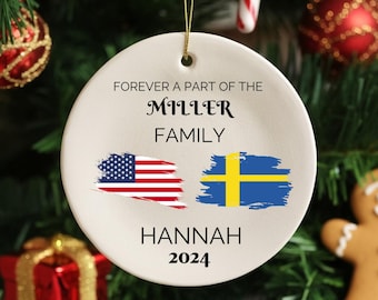 Personalized Long Distance Gift | Exchange Student Keepsake | Gift For Foreign Exchange Students | Two Countries Ornament | Moving Away Gift