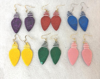 Glitter Christmas Light Bulb Earrings Fun Festive Holiday Dangle Jewelry