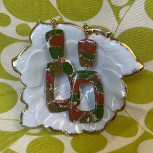 Retro Green/Orange/Gold Foil earrings with stud post