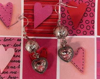 Light rose pink rhinestone/pearl earrings Valentines Everyday fun wear