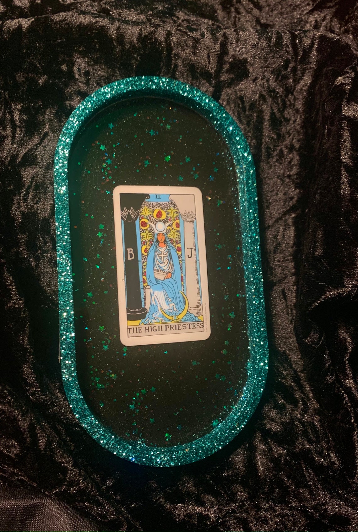 Tarot card blue black glitter resin Tray tarot card tray Etsy