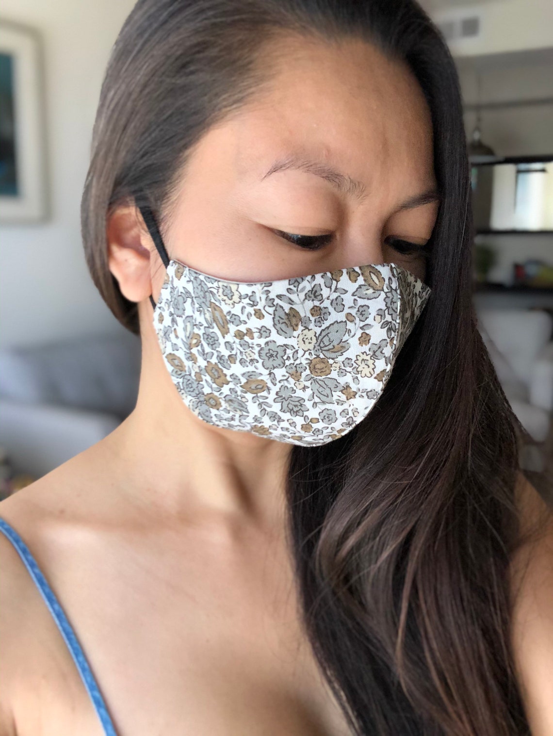 Dark Floral Mask. Handmade Mask. Flower mask. 2 Ply 100 Etsy