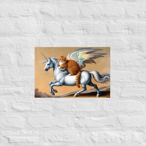 Póster de unicornio y gato mágico: Impresión artística de fantasía caprichosa para decoración del hogar, habitación infantil y regalo.