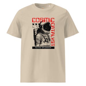 Camiseta de algodón orgánico de astronauta cósmico - Camiseta unisex ecológica con cuello acanalado y temática espacial