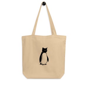 愛らしいペンギンと猫のエコフレンドリーキャンバストートバッグ：かわいい動物のお買い物のお供