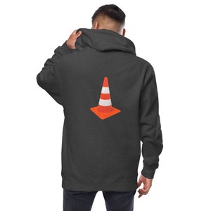 Hoodie Unisex Fleece Zip Up with Traffic Cone Design – Cozy Casual Streetwear Jacket for Men & Women