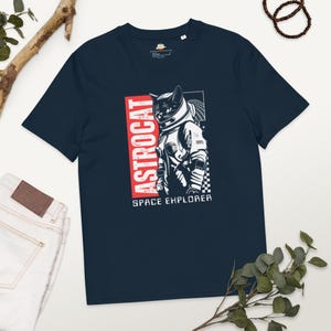Organic Astrocat Space Astronaut Graphic Tee - Unisex Eco-Friendly Ribbed Neck T-Shirt