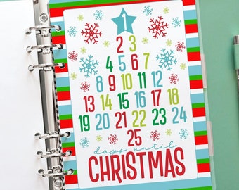 Christmas Countdown Dashboard, Planner Insert, Discbound Dashboard, A5, A6, Personal, Happy Planner