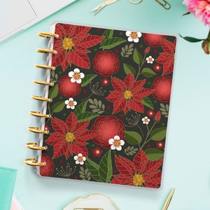 Happy Planner Cover - Erin Condren - Planner Cover for Disc Bound Planner and Spiral Cover - Christmas Poinsettia Cover