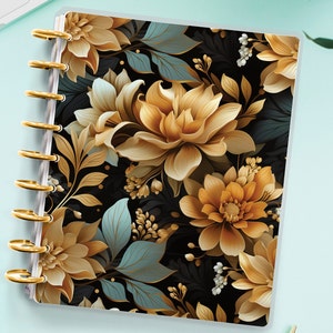 Gold Flower Planner Cover for Disc Bound Planner | Planner Cover for Spiral Planner