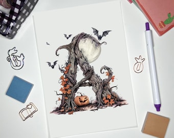 Tableau de bord Halloween monogramme vélin, insert pour agenda, tableau de bord relié, A5, A6, personnel