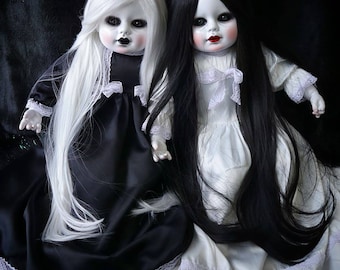 Black White twins sister OOAK CREEPY
