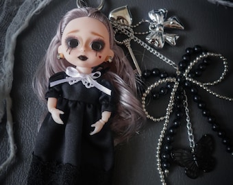 CREEPY gothic doll Bag Charm with super cute charm black bleeding mascara