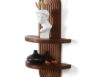 Modern Wall Shelf with Arched Wood Design Mid-Century Double Floating Rainbow Shelves, 22 x 11.6 Inch (Walnut)