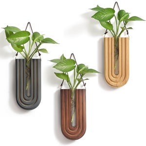 Wood Wall Planter Indoor, Propagation Station, Wooden Hanging Vase for Dried Flowers, Wall Plant Holder, Boho Wall Décor U Shape (Set of 3)