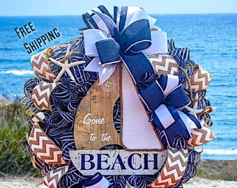 Sailboat Summer Wreath,Nautical Wreath for Front Door,Beach Front Door Hanger, Nautical decor,Lakeside Wreath,Beach Themed Front Door Decor.