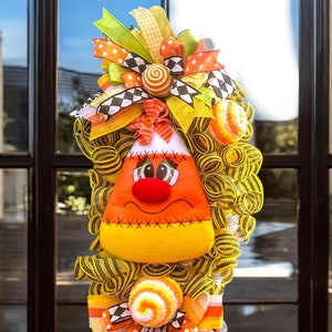 Festive Candy Corn Halloween Wreath: Colorful Pine Swag for Front Door, Fall Holiday Decor