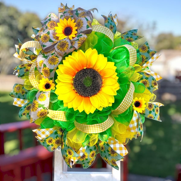 Jumbo Sunflower Wreath, Sunflower Front Door Wreath, Sunflower Door Decor, Cheerful Wall Decor/Art, Front Door Decor, Housewarming Gift.