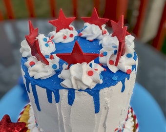 Fake Cake, Faux/Fake Patriotic Cake,Fake Cake Photo Prop, Kitchen Decor,Fourth of July Patriotic Celebration Cake,Faux Cake Veterans Decor.