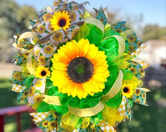 Jumbo Sunflower Wreath, Sunflower Front Door Wreath, Sunflower Door Decor, Cheerful Wall Decor/Art, Front Door Decor, Housewarming Gift.