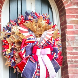 Patriotic Eagle Wreath,American Eagle Ribbon Wreath,Veterans Memorial Wreath,Medium Size Red White and Blue Patriotic Front Door Hanger.