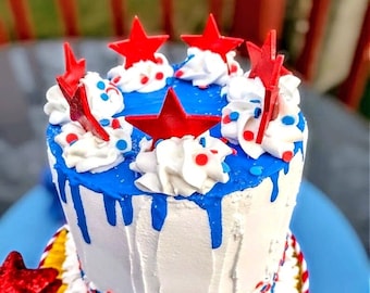 Fake Cake, Faux/Fake Patriotic Cake,Fake Cake Photo Prop, Kitchen Decor,Fourth of July Patriotic Celebration Cake,Faux Cake,kitchen Decor.