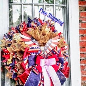 Patriotic Wreath,Eagle Wreath,Red White & Blue American Wreath,Patriotic For Front Door,Eagle Veterans Wreath,Patriotic Decor,Eagle Wall Art image 1