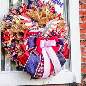 Patriotic Wreath,Eagle Wreath,Red White & Blue American Wreath,Patriotic For Front Door,Eagle Veterans Wreath,Patriotic Decor,Eagle Wall Art