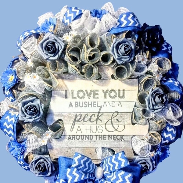Brushel and A Peck Wreath,Blue Modern Blue Rose Wreath,Blue Floral Wreath, Front door decor,Gift for her.