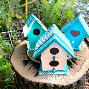 Birdhouse Set,Set of 3 Small Decorative Birdhouses,Hand Painted &Crafted Birdhouses,Mini Birdhouse Decor,Wooden Birdhouse Tier Tray Set. image 2