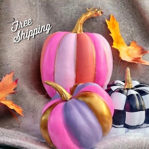 Handcrafted Fall Trio: Pastel, Black and White Pumpkins for Halloween & Thanksgiving Decor.