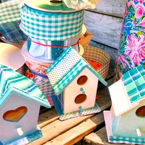 Birdhouse Set,Set of 3 Small Decorative Birdhouses,Hand Painted &Crafted Birdhouses,Mini Birdhouse Decor,Wooden Birdhouse Tier Tray Set. image 3