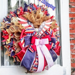 Patriotic Wreath,Eagle Wreath,Red White & Blue American Wreath,Patriotic For Front Door,Eagle Veterans Wreath,Patriotic Decor,Eagle Wall Art image 10