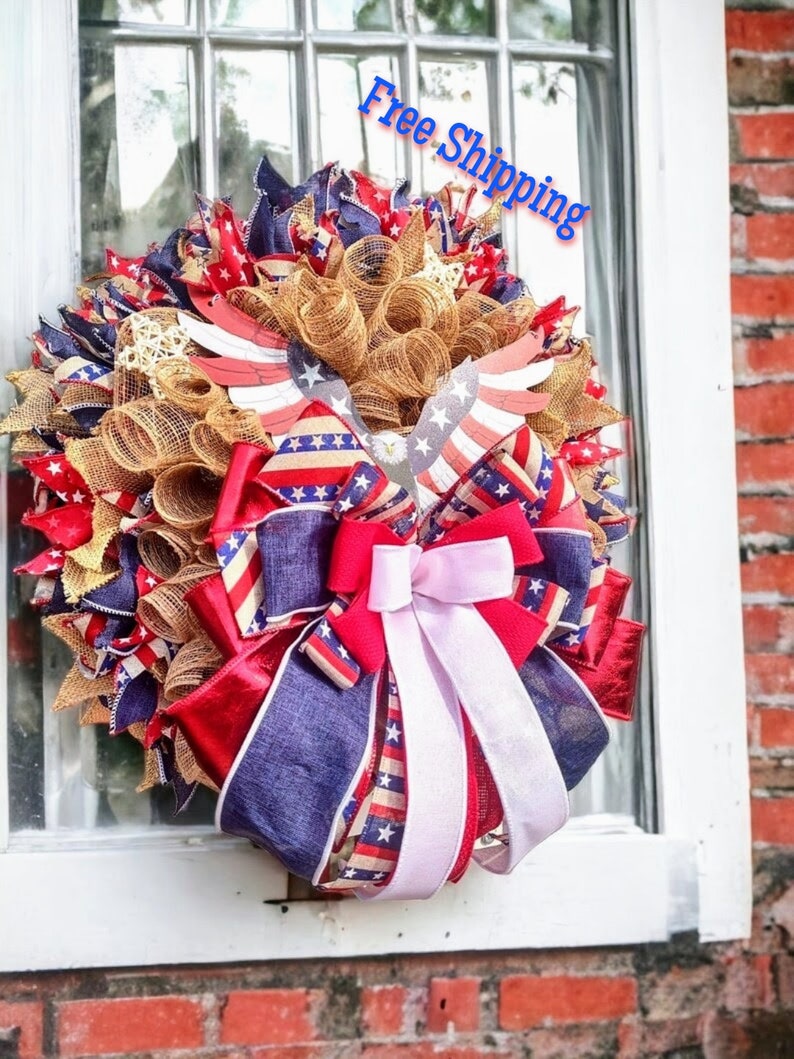 Patriotic Wreath,Eagle Wreath,Red White & Blue American Wreath,Patriotic For Front Door,Eagle Veterans Wreath,Patriotic Decor,Eagle Wall Art image 10