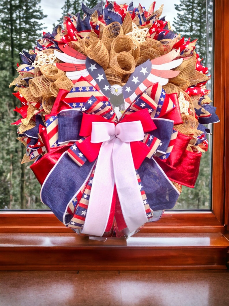 Patriotic Wreath,Eagle Wreath,Red White & Blue American Wreath,Patriotic For Front Door,Eagle Veterans Wreath,Patriotic Decor,Eagle Wall Art image 2