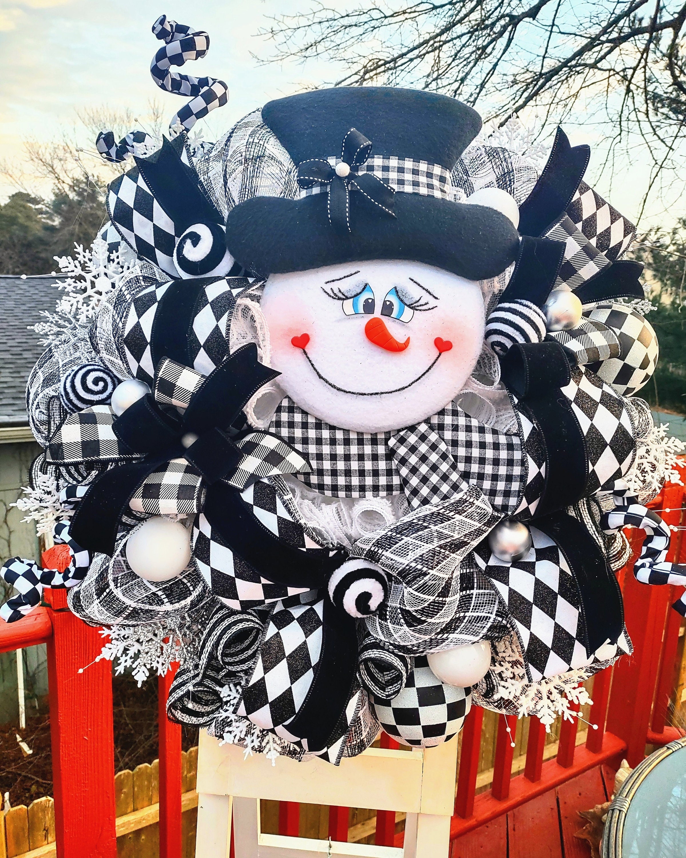 Buffalo Plaid Snowman Wreath: Black & White Winter Door Decor for ...