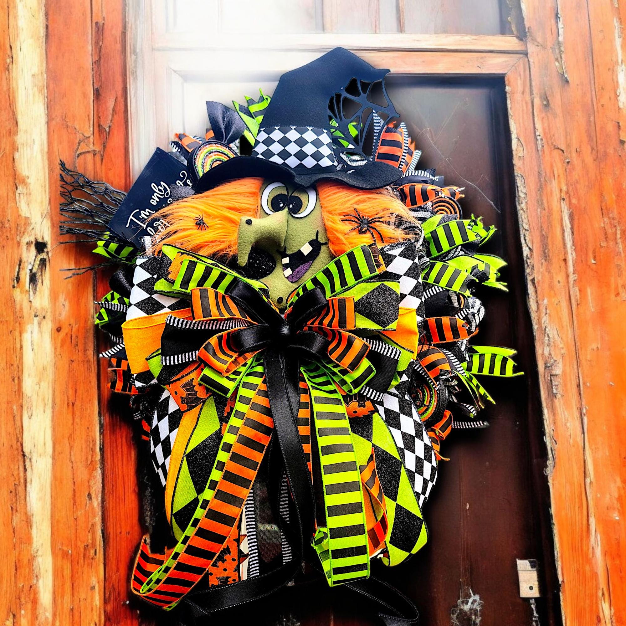 Whimsical Halloween Witch Wreath - Spooky Front Door Decor for Trick-or ...