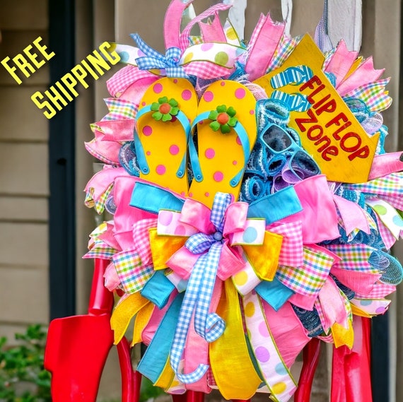 Flip Flop Wreath for Front Door flip Flop Summer Wreath summer Front Door Decor spring Flip Flop Wreath colorful Front Door Beach Wreath. Etsy Australia